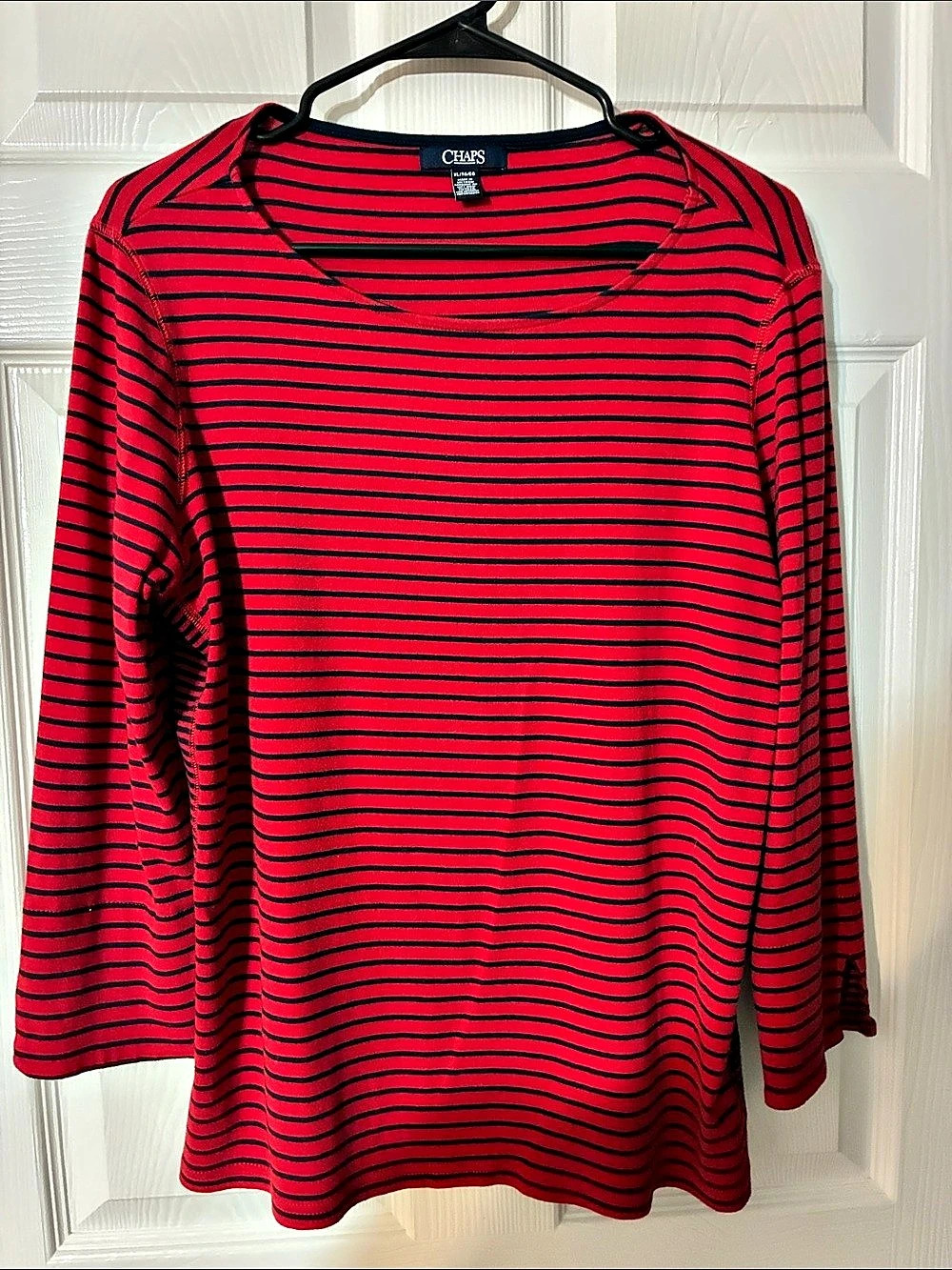 Chaps Striped Long Sleeve Top in Red & Black Small